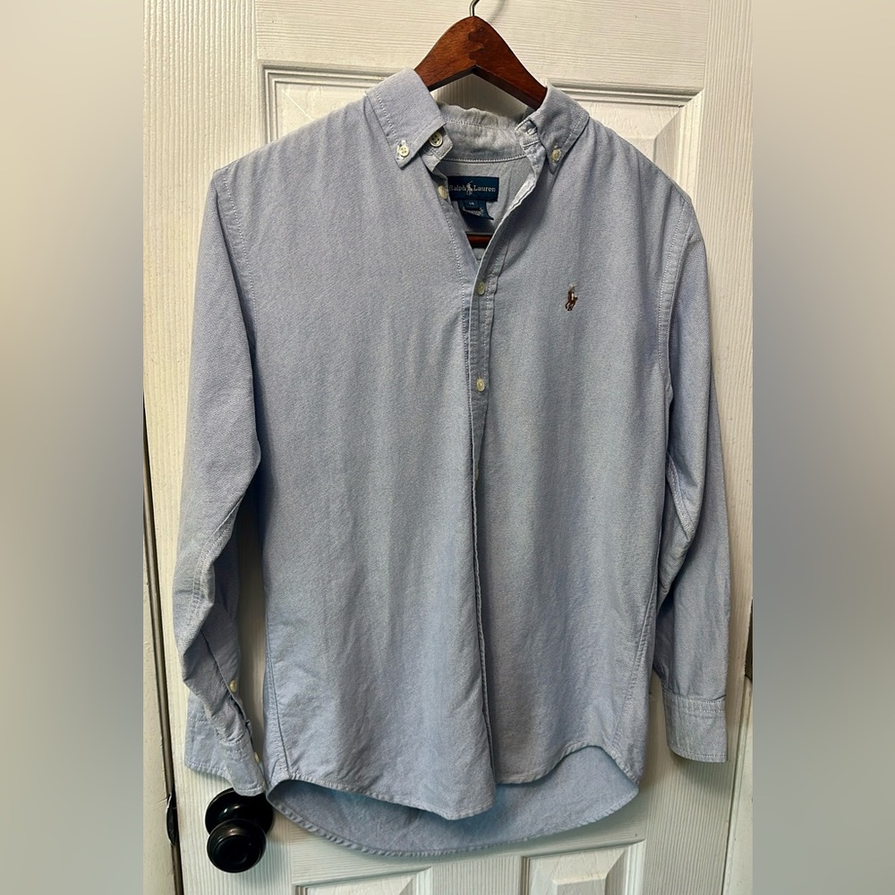Ralph Lauren Boy's Chambray Blue Button-Down Shirt, 14